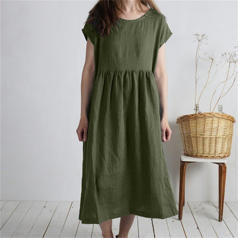 Damen Langmaxikleid aus atmungsaktivem Leinenstoff mit lockerer Passform R&B