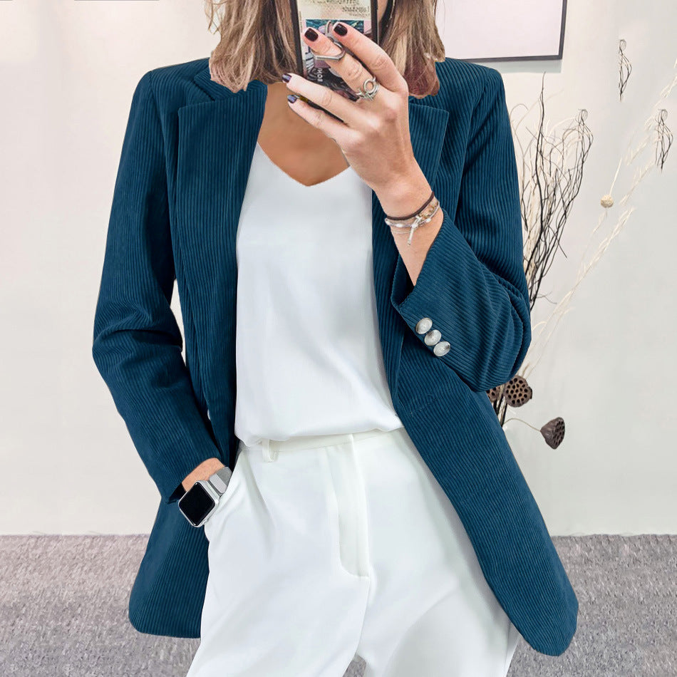 Damen Strukturierter Cord-Blazer mit eleganten Knopfdetails R&B
