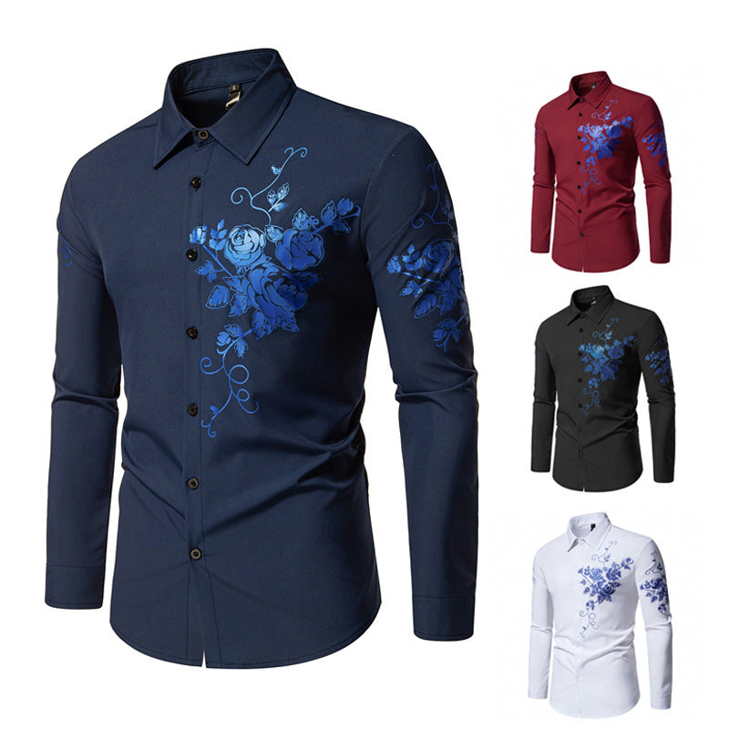 Herren Langarmhemd mit floralem Stickdesign R&B