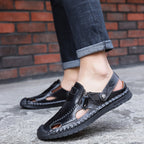 Herren luftige Leder-Sandalen mit verstellbarem Riemen R&B