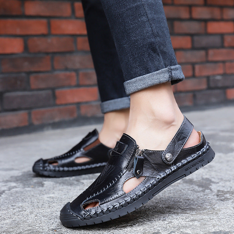 Herren luftige Leder-Sandalen mit verstellbarem Riemen R&B