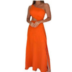 Damen Maxikleid mit asymmetrischem Schnitt und seitlichem Schlitz R&B
