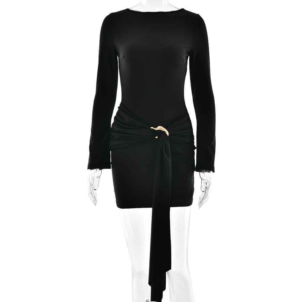 Damen Minikleid mit asymmetrischem Design und raffiniertem Taillengürtel R&B