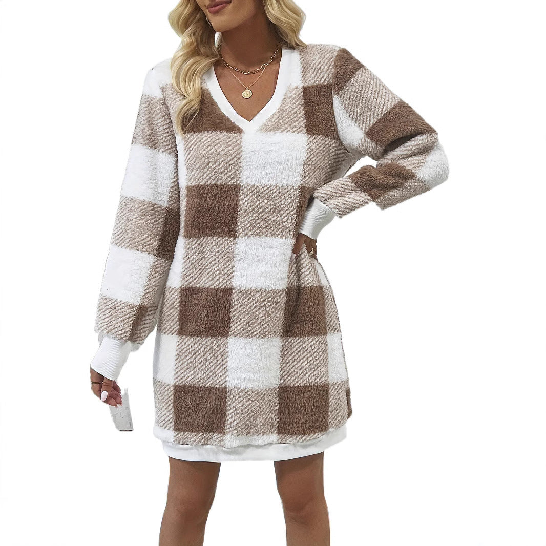 Damen gemütliches V-Pulloverkleid R&B