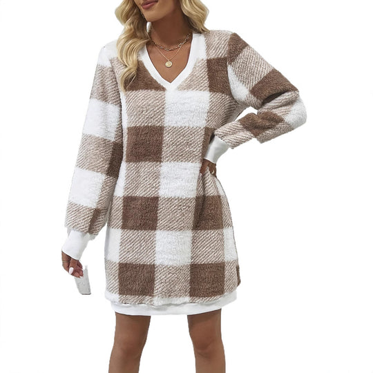 Damen gemütliches V-Pulloverkleid R&B