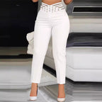 Damen stylische High-Waist Hosen mit transparentem Gitterbund R&B