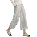 Damen weite Leinenhose mit seitlichen Taschen und elastischem Bund R&B