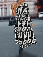 Damen Maxikleid mit asymmetrischem One-Shoulder-Design und Bindegürtel R&B