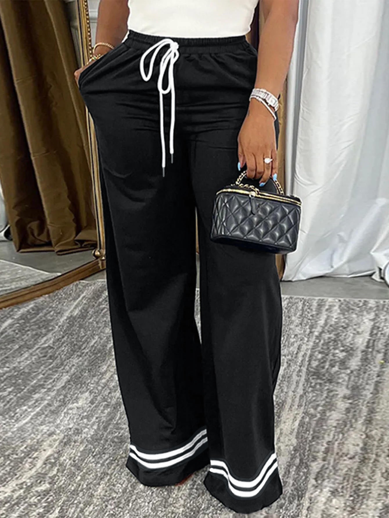 Damen Weite Freizeithose mit elastischem Bund und seitlichen Taschen R&B