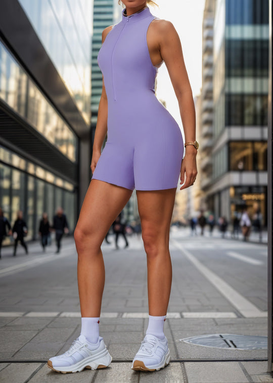 Damen Sportlicher Einteiler mit halblangem Reißverschluss R&B