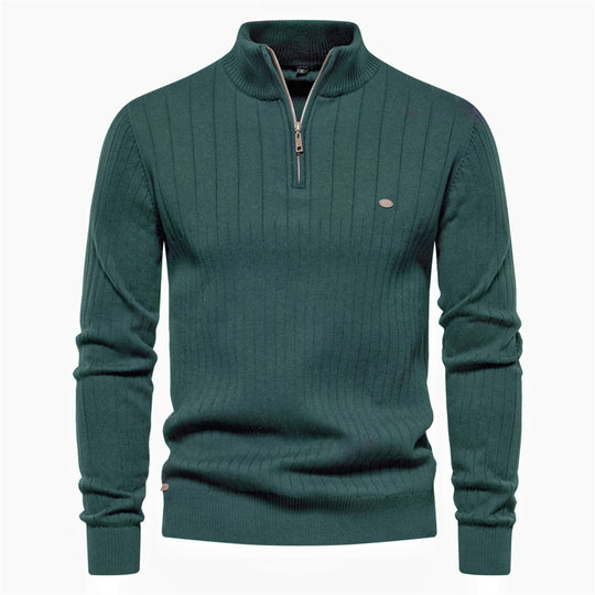 Herren Pullover mit eleganter Rippstruktur und halbem Reißverschluss R&B