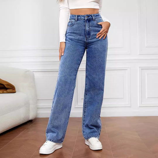 Damen Hoch geschnittene Denim-Jeans mit weitem Bein R&B