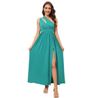 Damen Elegantes Maxikleid mit asymmetrischem Ausschnitt und hohem Schlitz R&B