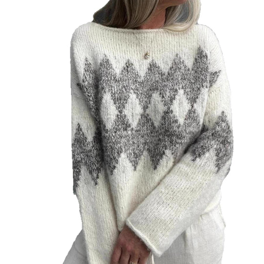 Damen Strickpullover mit modernem Wellenmuster und angenehmer Passform R&B