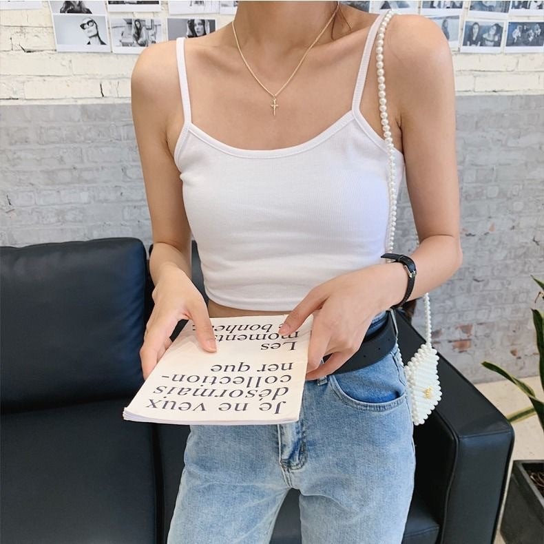 Damen Cropped Top mit schmalen Trägern und elastischem Schnitt