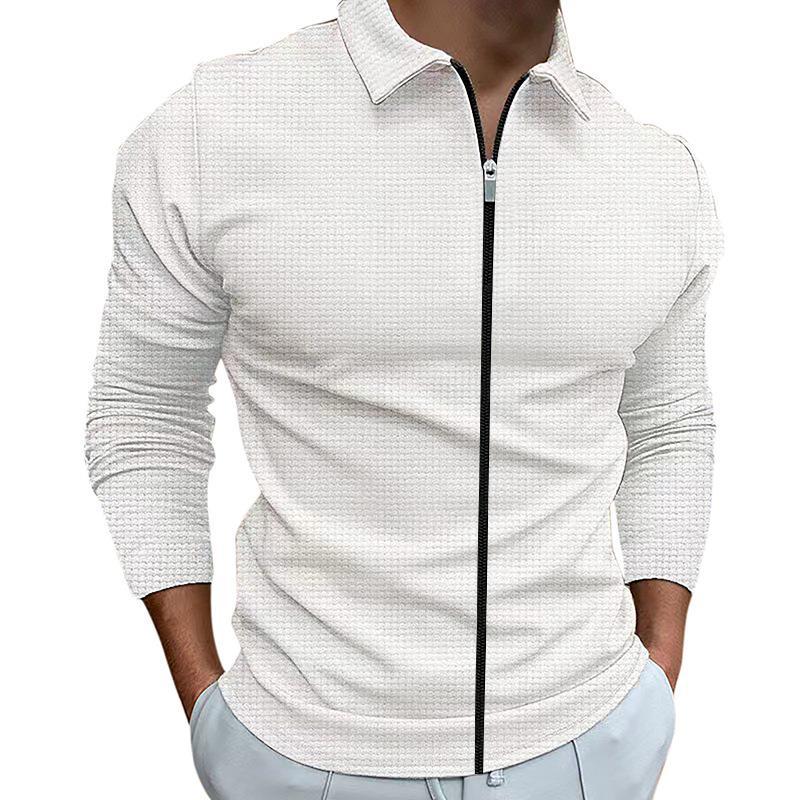 Herren nan taillierte Struktur-Hemdjacke mit Umlegekragen und kontrastierendem Mittelreißverschluss R&B