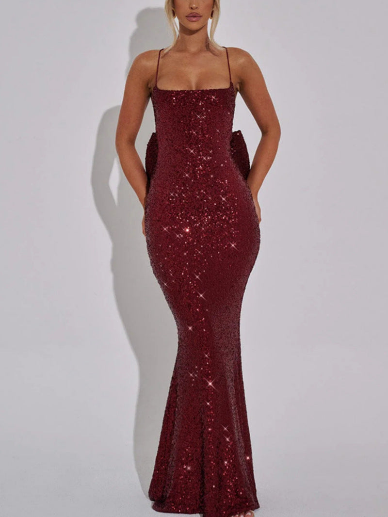 Damen Glamouröses Abendkleid mit schimmernden Pailletten und elegante Träger R&B