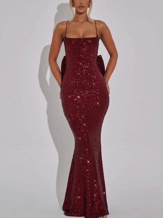 Damen Glamouröses Abendkleid mit schimmernden Pailletten und elegante Träger R&B