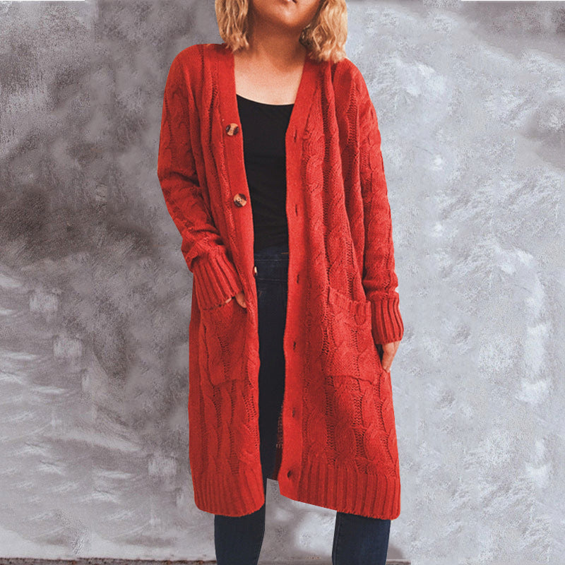 Damen Grobstrickjacke mit Knopfdetails und praktischen Taschen R&B