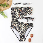 Damen Bandeau Bikini mit asymmetrischem Schnitt und modischem Animal-Print R&B