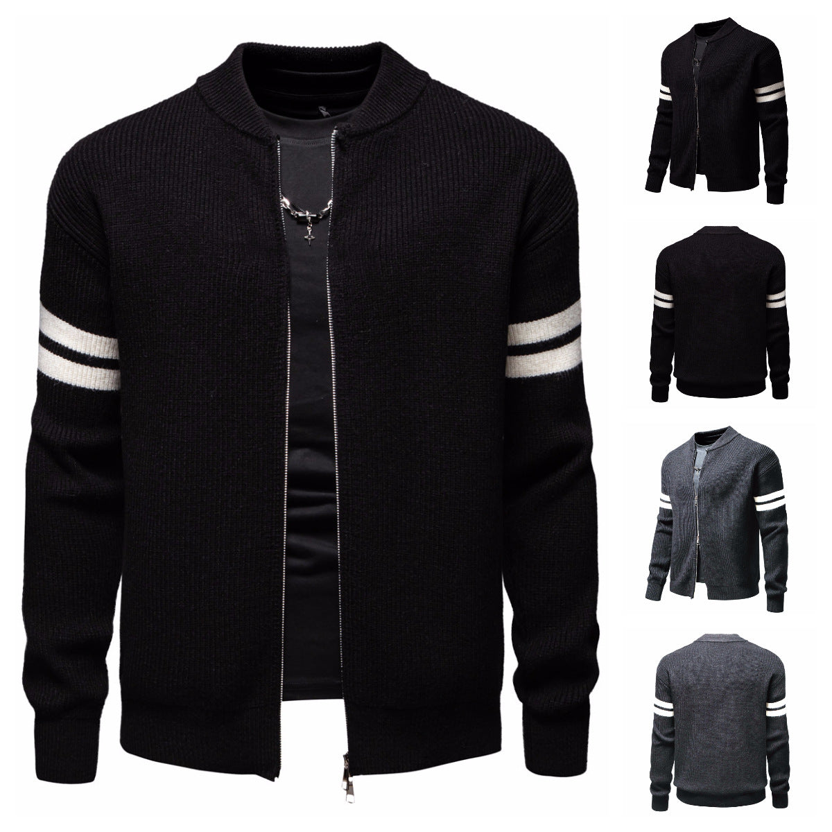 Herren Strickjacke mit modernem Zipper und dekorativem Streifenmuster