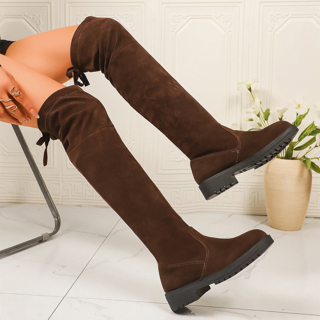 Damen Überknie-Stiefel aus weichem Veloursleder mit komfortablem Blockabsatz R&B