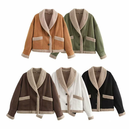 Damen kuschelige Oversized-Jacke mit elegantem Schalkragen und praktischen Taschen R&B