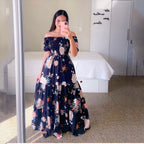 Damen Boho Maxikleid mit bezauberndem Mond- und Sternen-Motiv R&B