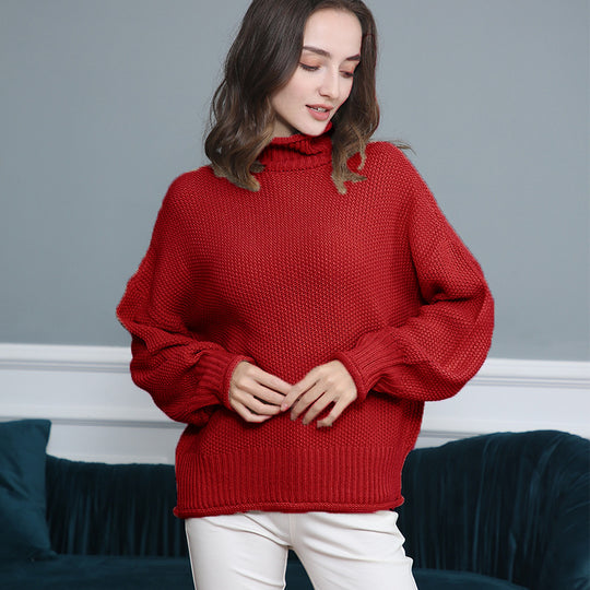Damen Strickpullover mit hochgeschlossenem Kragen und weitem Schnitt R&B