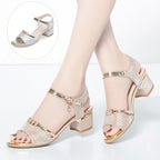 Damen Elegante Blockabsatz Sandalen mit funkelndem Schmuckdetail