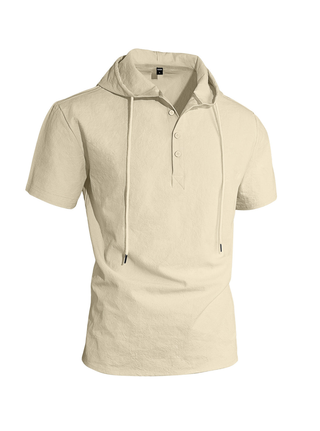Herren nan kurzärmeliges Kapuzen-Henley aus Slub-Baumwolle mit verdeckter Knopfleiste und Kordelzug R&B