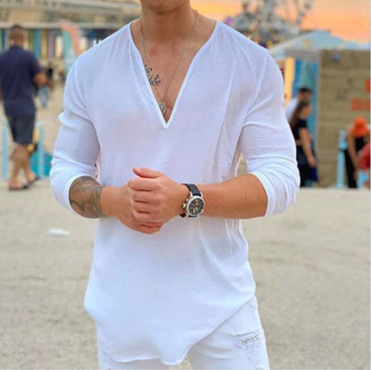 Herren Langarmshirt mit V-Ausschnitt und lockerer Passform R&B