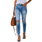 Damen Skinny Jeans mit modischen Rissen und hoher Taille R&B