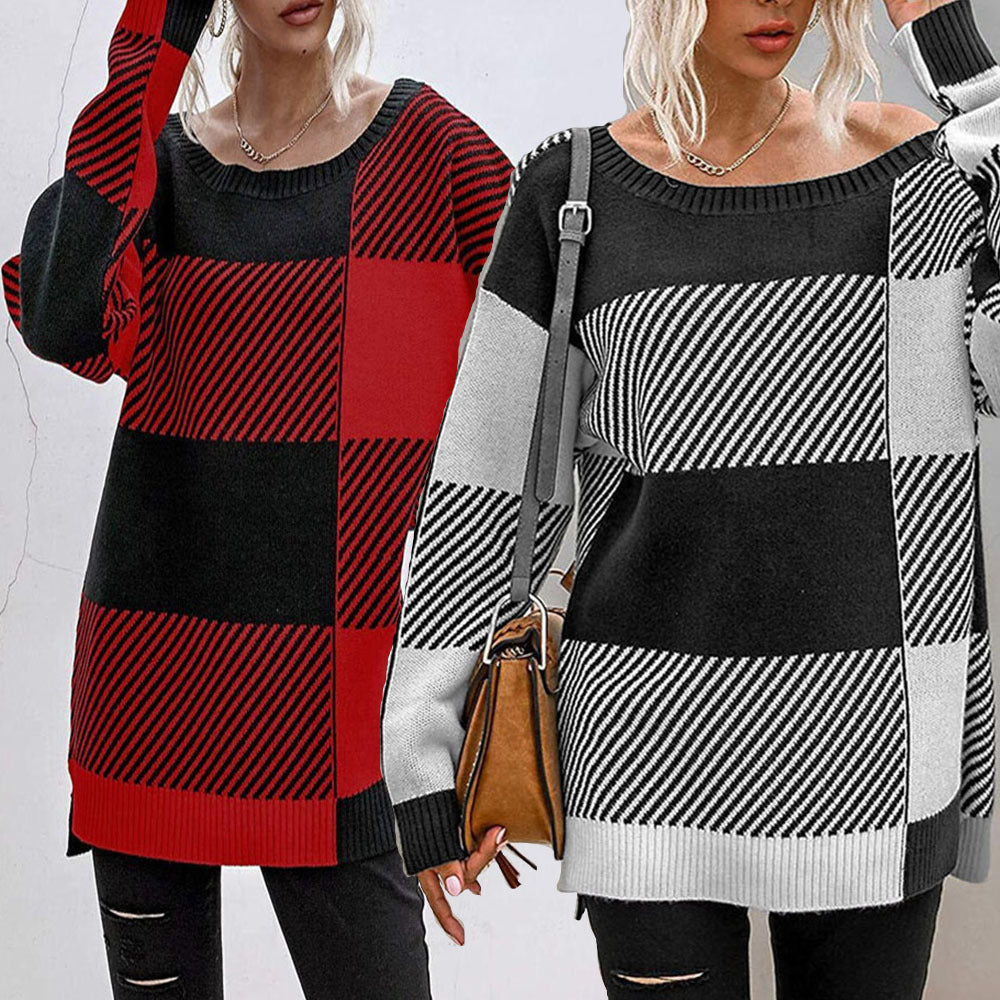 Damen Oversized Pullover mit geometrischem Muster und lässigem Schnitt R&B