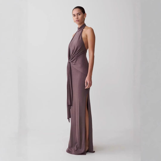 Damen Elegantes knöchellanges Wickelkleid mit tiefem Schlitz R&B
