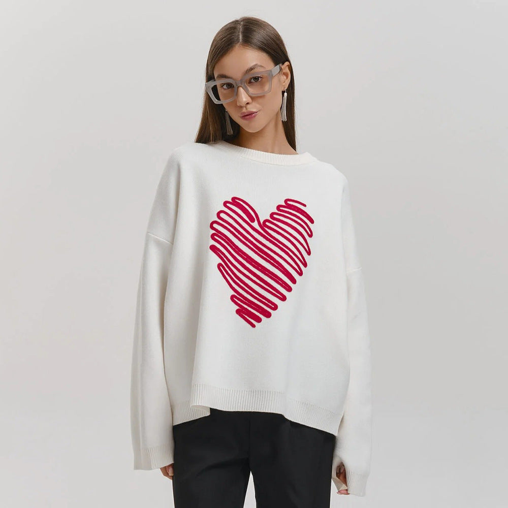 Damen Oversized Pullover mit Herzmuster R&B