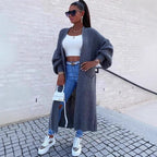 Damen Langer Strickcardigan mit weiten Ärmeln und praktischen Taschen R&B