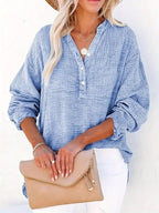 Damen lässige Baumwollbluse mit Knopfleiste
