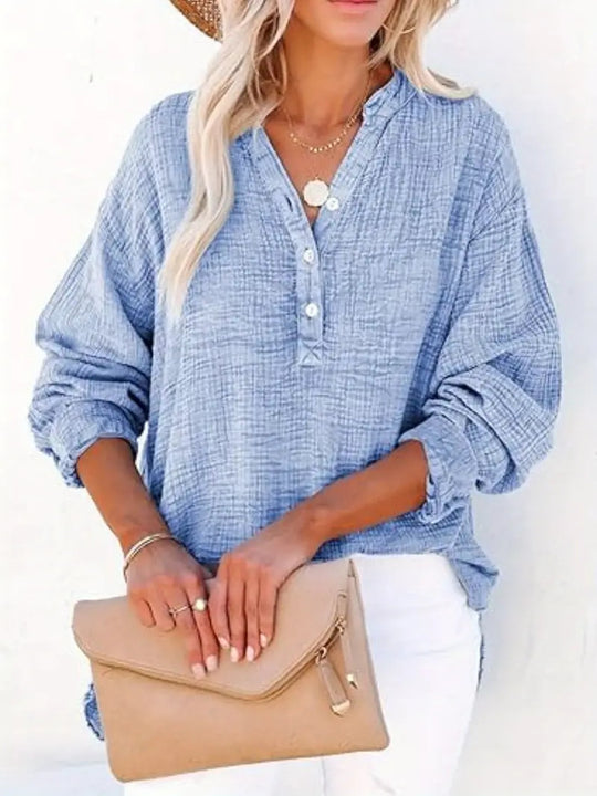 Damen lässige Baumwollbluse mit Knopfleiste R&B