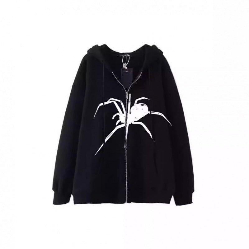 Damen Kapuzenjacke mit kreativem Spinnenmotiv und praktischem Reißverschluss R&B