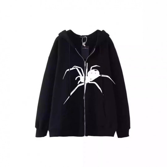 Damen Kapuzenjacke mit kreativem Spinnenmotiv und praktischem Reißverschluss R&B