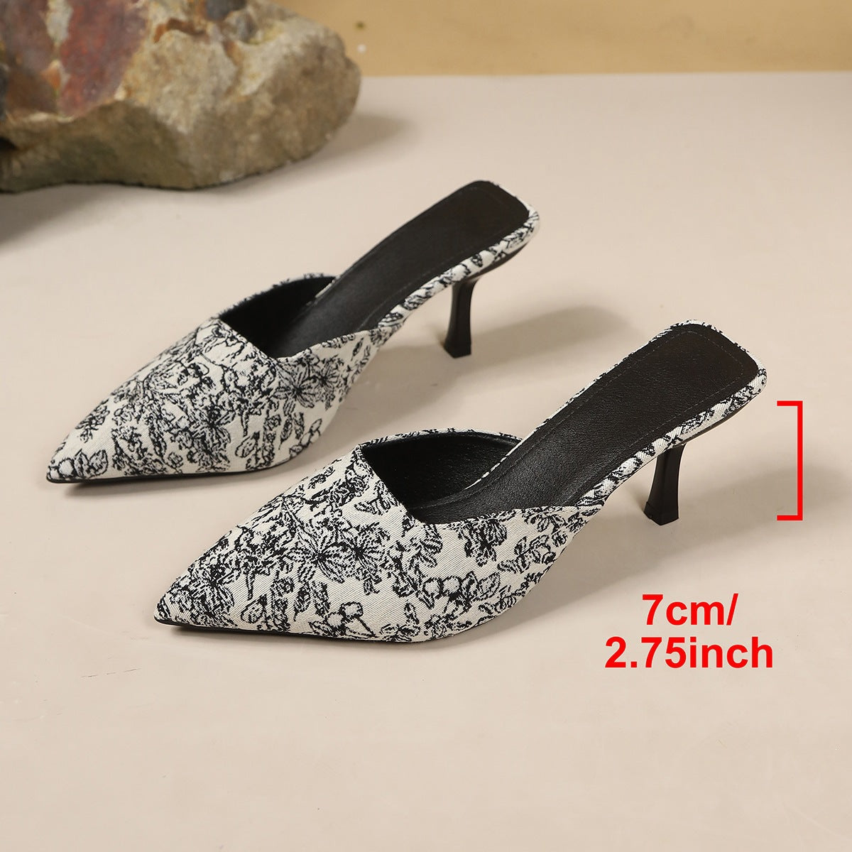 Damen elegante Slingback-Pantoletten mit modischem Blumenmuster und schickem Absatz