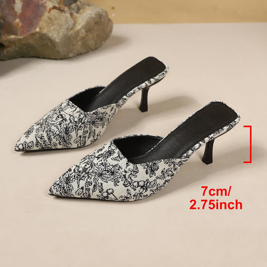 Damen elegante Slingback-Pantoletten mit modischem Blumenmuster und schickem Absatz R&B