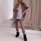 Damen lässige Oversized Sweatjacke mit Knöpfen R&B