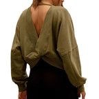 Damen lässiger Pullover mit tiefem Rückenausschnitt und Knoten-Detail R&B