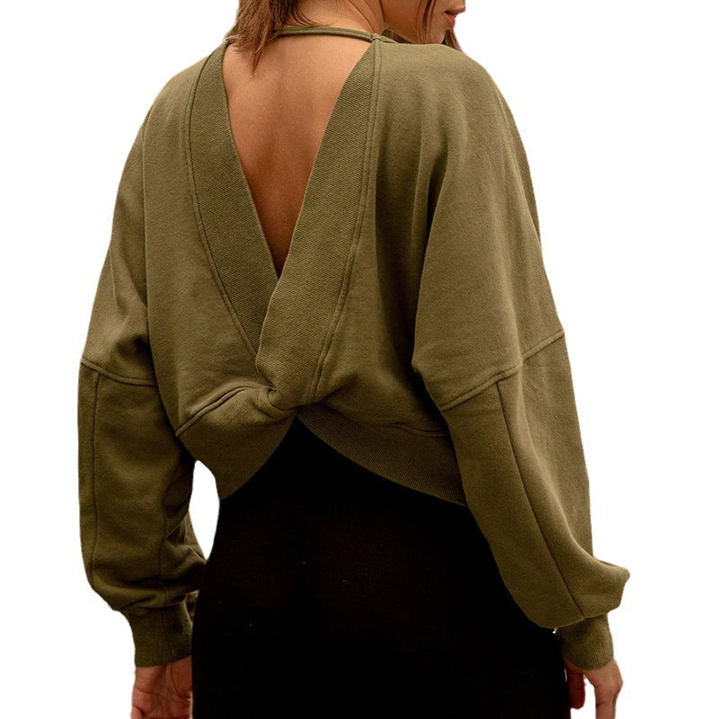 Damen lässiger Pullover mit tiefem Rückenausschnitt und Knoten-Detail R&B