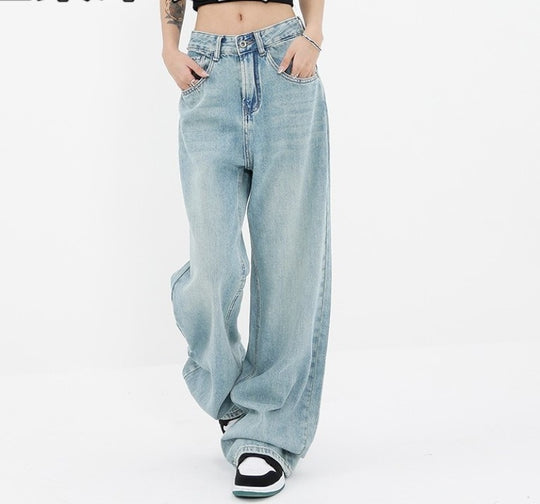Damen Weite Denim-Jeans mit hoch tailliertem Schnitt und lässigem Design R&B
