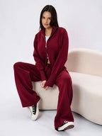 Damen nan gestricktes Loungewear-Zweiteiler mit kurzem Reißverschluss-Cardigan und weitem Highwaist-Hosenbein R&B