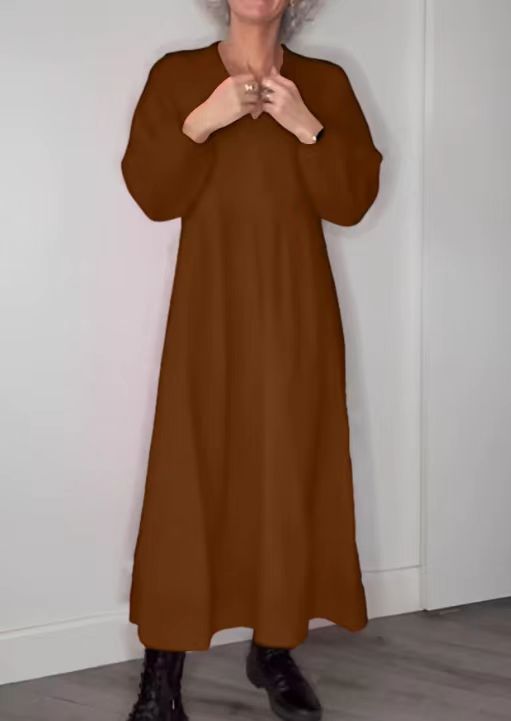 Damen Maxikleid mit elegantem V-Ausschnitt und bequemen langen Ärmeln R&B