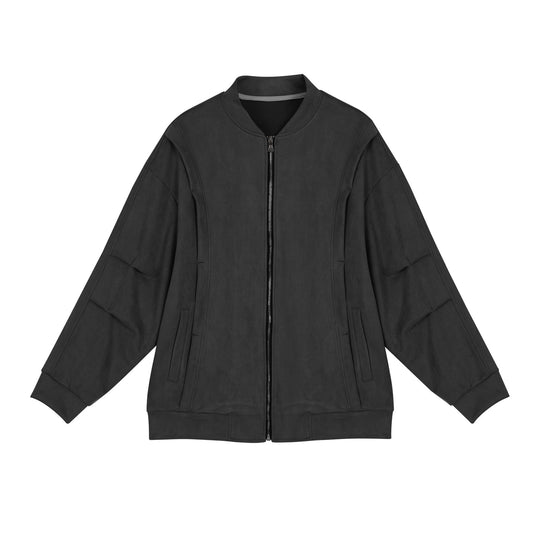 Damen stylische Oversize-Jacke aus weichem Kunstleder mit praktischen Taschen und durchgehendem Reißverschluss R&B